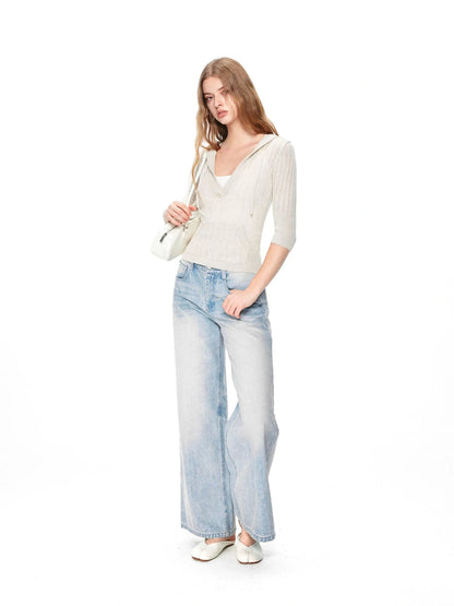 kvkv Vintage V-neck Cropped Cable Knit Sweater