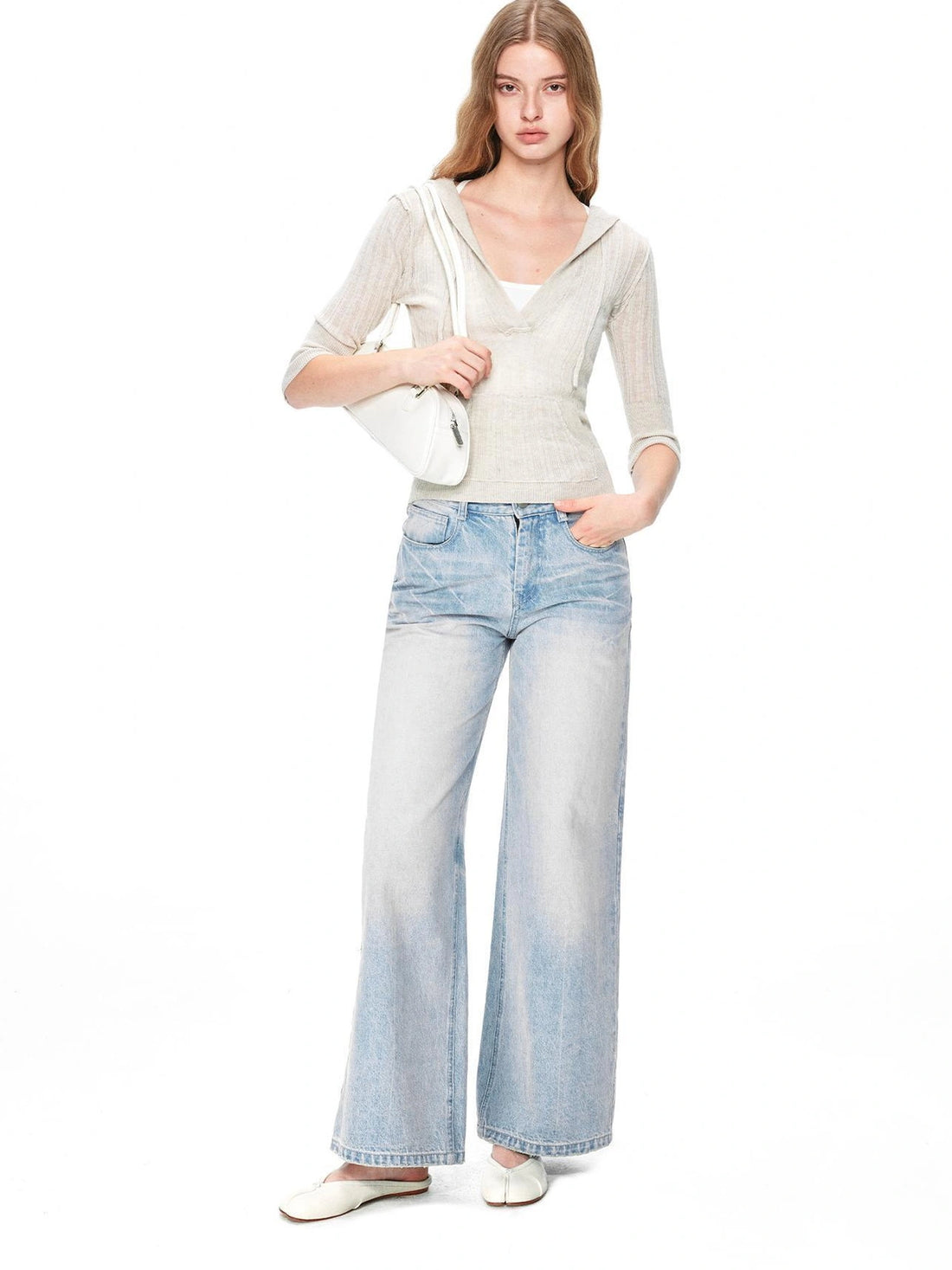 kvkv Vintage V-neck Cropped Cable Knit Sweater
