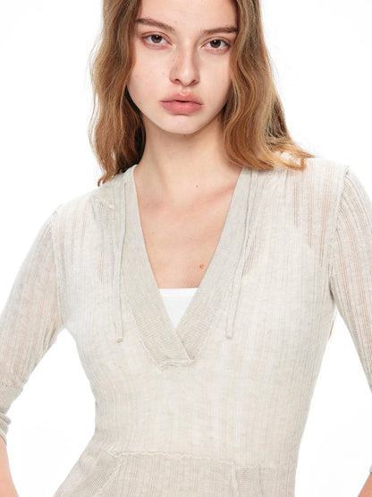kvkv Vintage V-neck Cropped Cable Knit Sweater