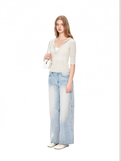 kvkv Vintage V-neck Cropped Cable Knit Sweater