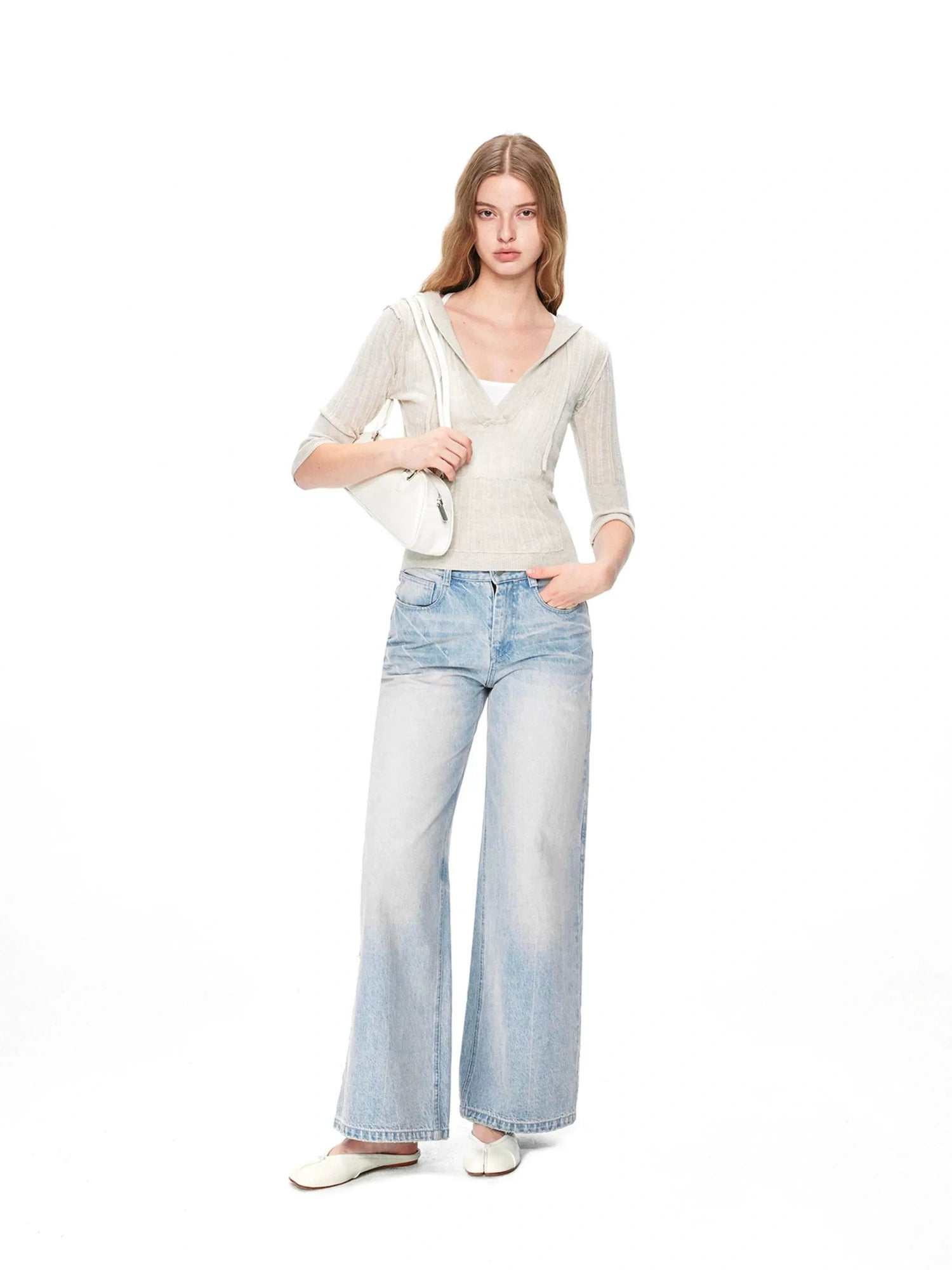 kvkv Vintage V-neck Cropped Cable Knit Sweater