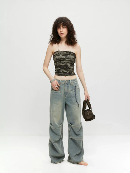 kvkv Vintage Washed Loose Fit Wide Leg Jeans