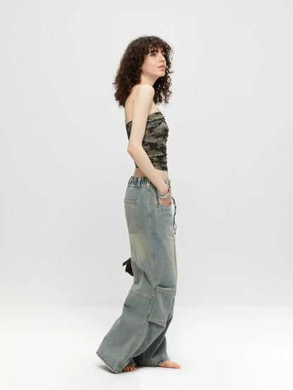 kvkv Vintage Washed Loose Fit Wide Leg Jeans