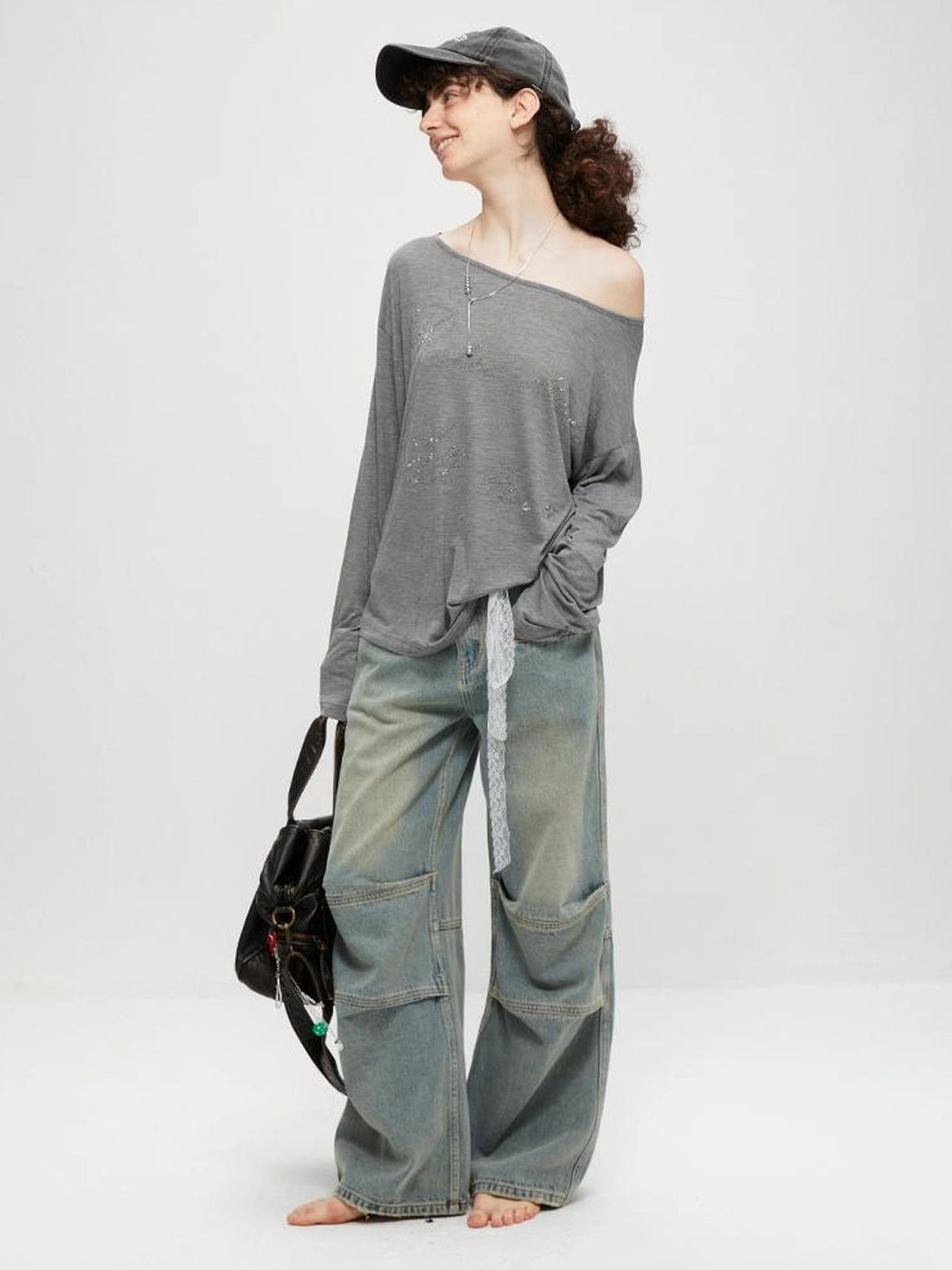 kvkv Vintage Washed Loose Fit Wide Leg Jeans