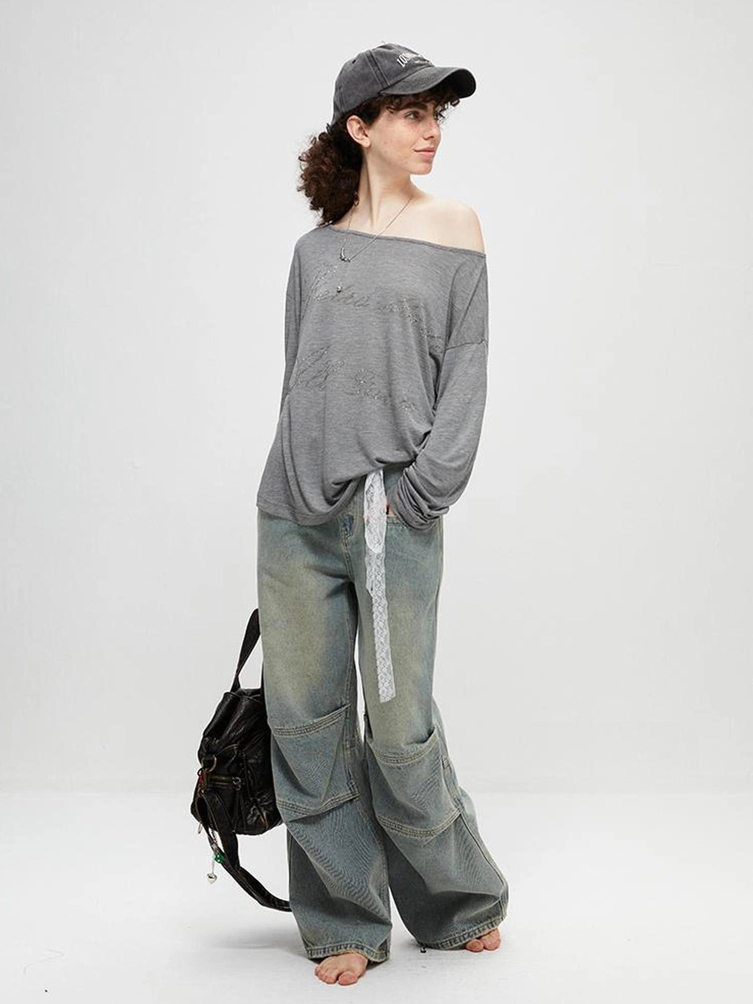 kvkv Vintage Washed Loose Fit Wide Leg Jeans