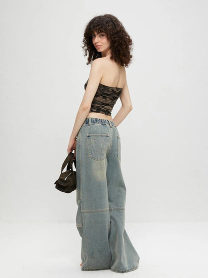 kvkv Vintage Washed Loose Fit Wide Leg Jeans
