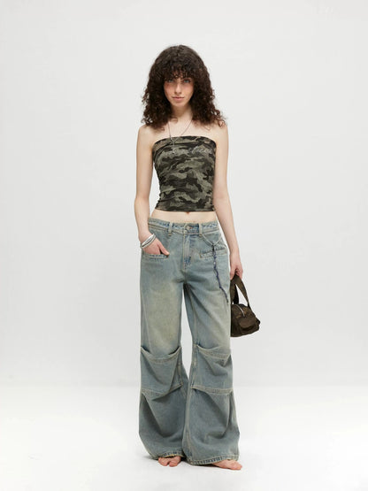 kvkv Vintage Washed Loose Fit Wide Leg Jeans
