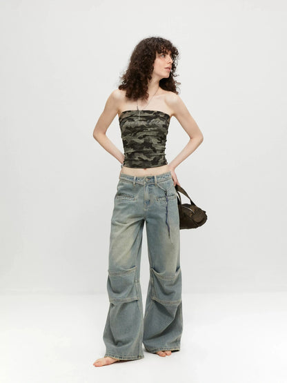 kvkv Vintage Washed Loose Fit Wide Leg Jeans