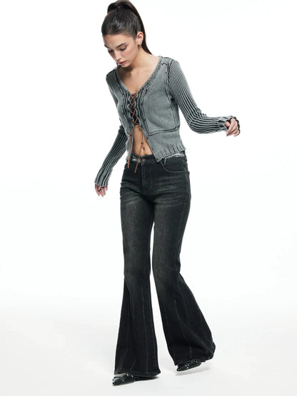kvkv Vintage Washed Wool Knit Cardigan V-neck Long Sleeve