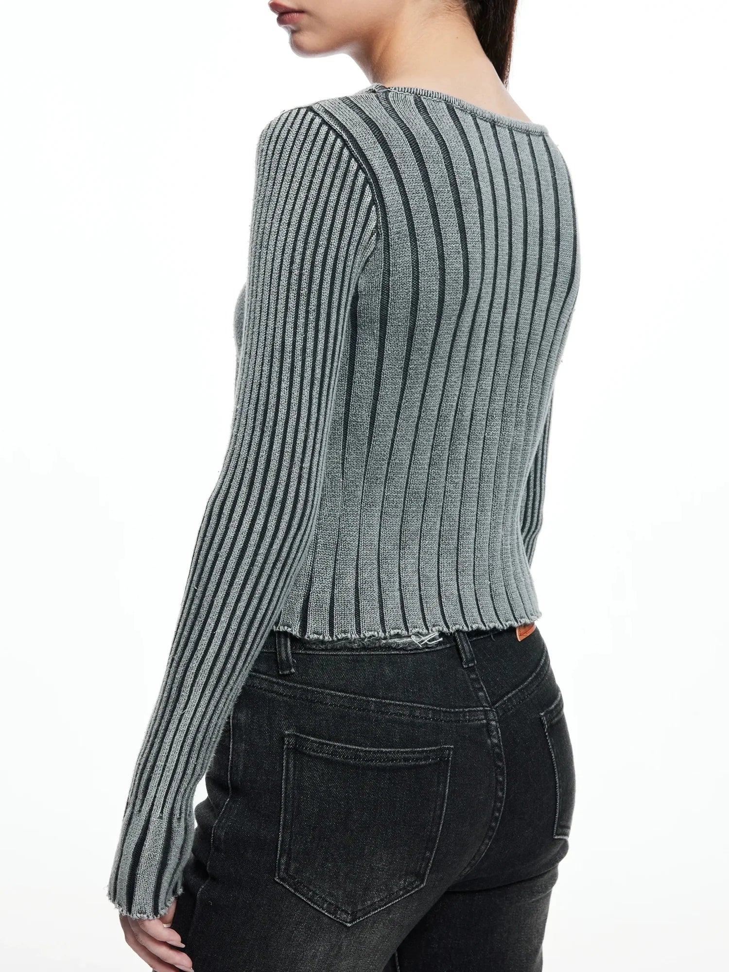 kvkv Vintage Washed Wool Knit Cardigan V-neck Long Sleeve