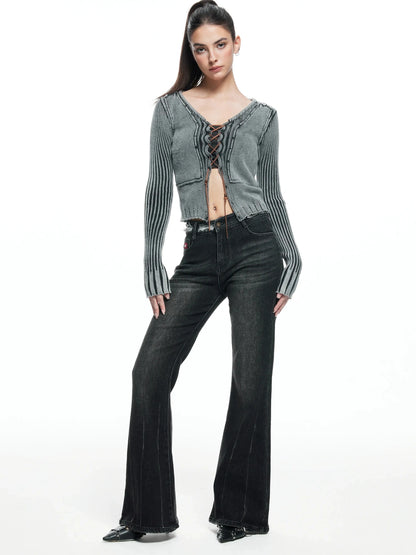kvkv Vintage Washed Wool Knit Cardigan V-neck Long Sleeve