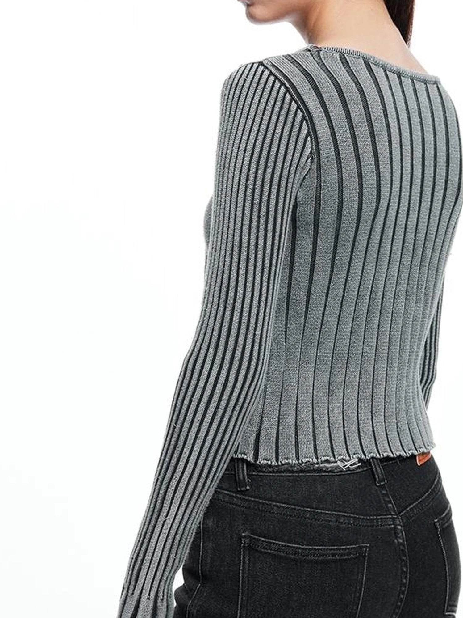 kvkv Vintage Washed Wool Knit Cardigan V-neck Long Sleeve