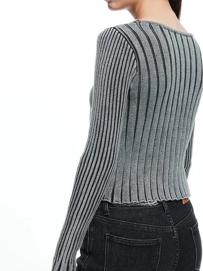 kvkv Vintage Washed Wool Knit Cardigan V-neck Long Sleeve