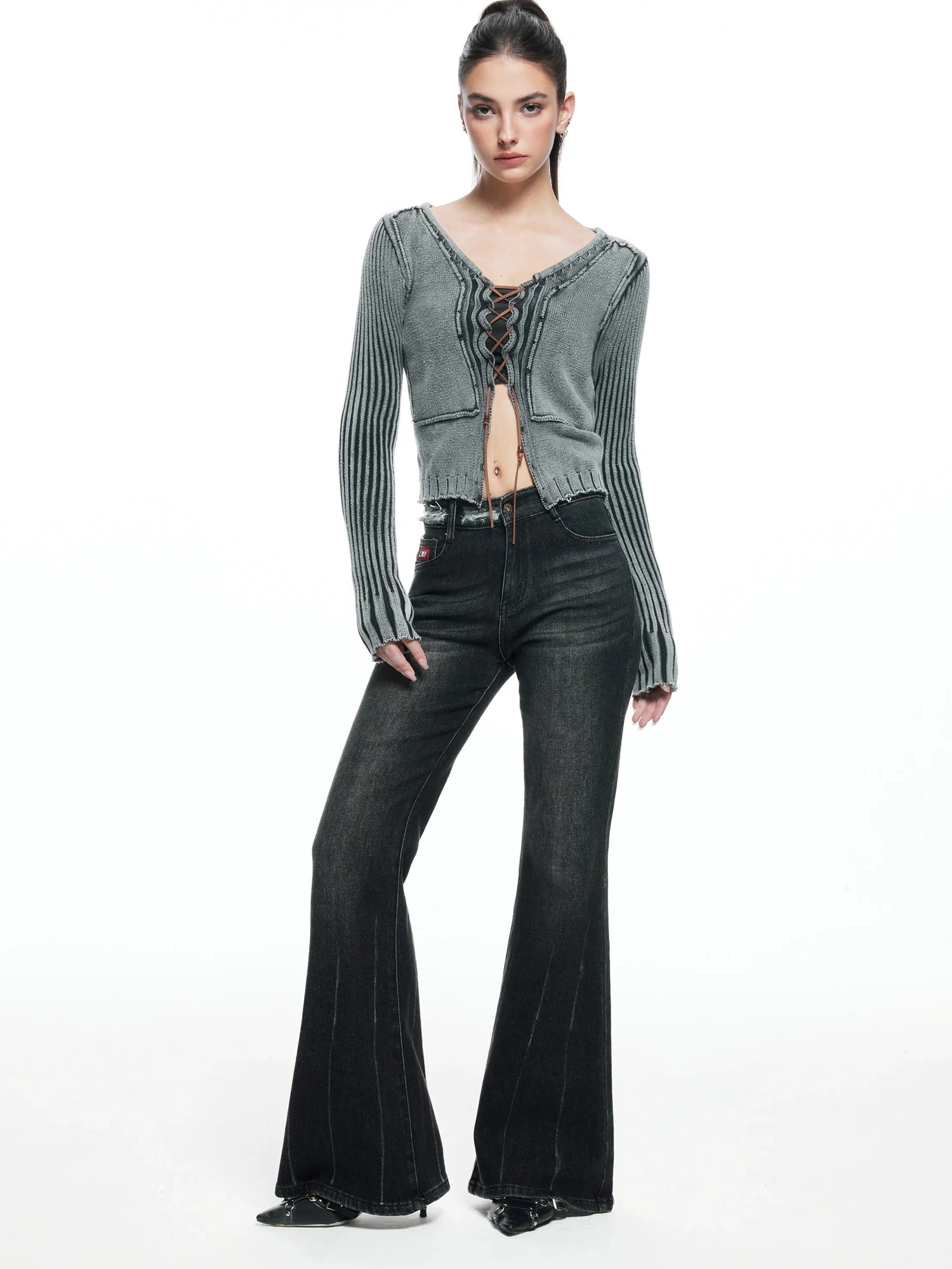 kvkv Vintage Washed Wool Knit Cardigan V-neck Long Sleeve