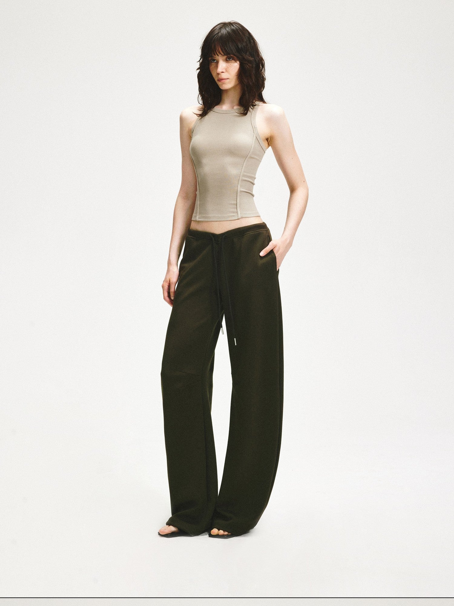 kvkv Wheat Gray Ribbed Slim Fit Women&