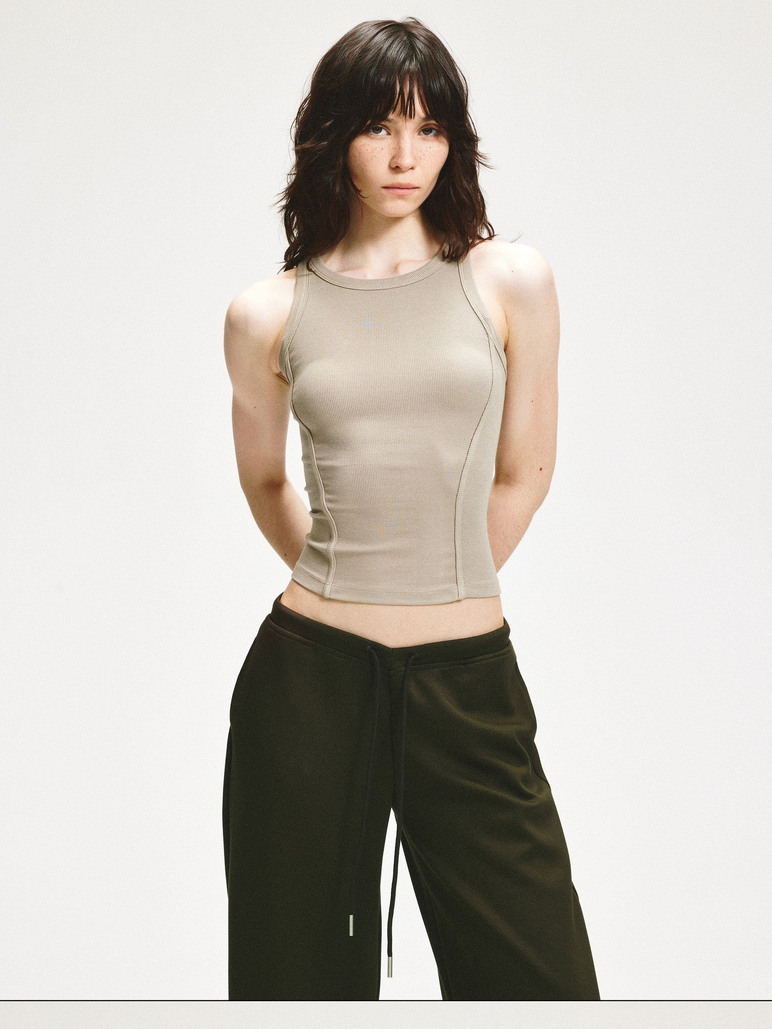 kvkv Wheat Gray Ribbed Slim Fit Women&
