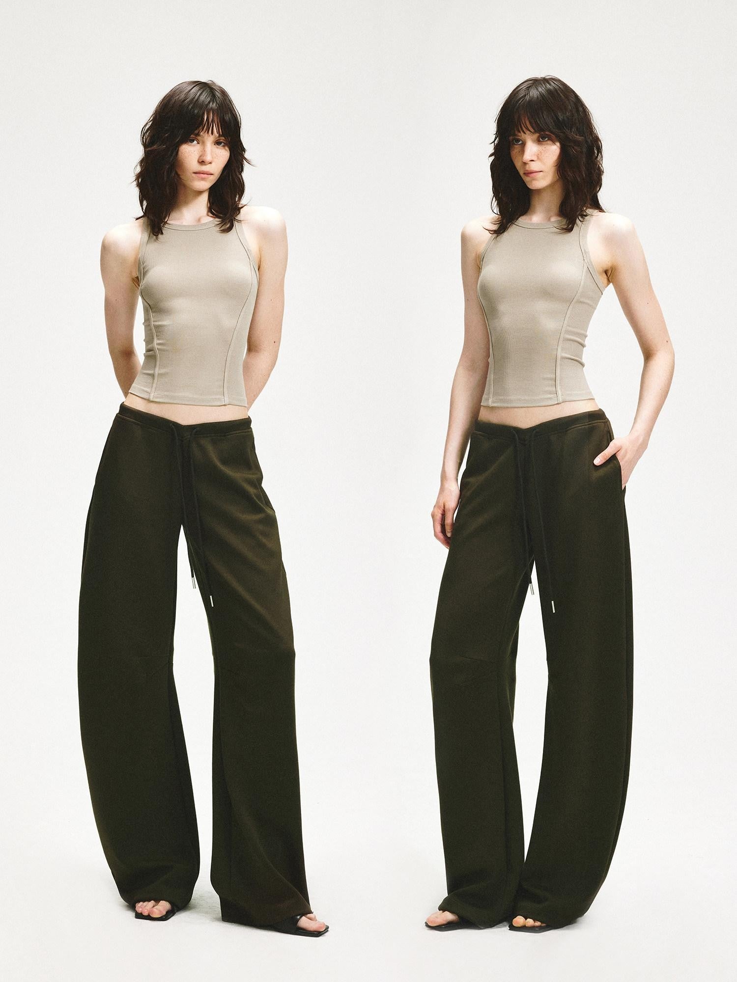 kvkv Wheat Gray Ribbed Slim Fit Women&