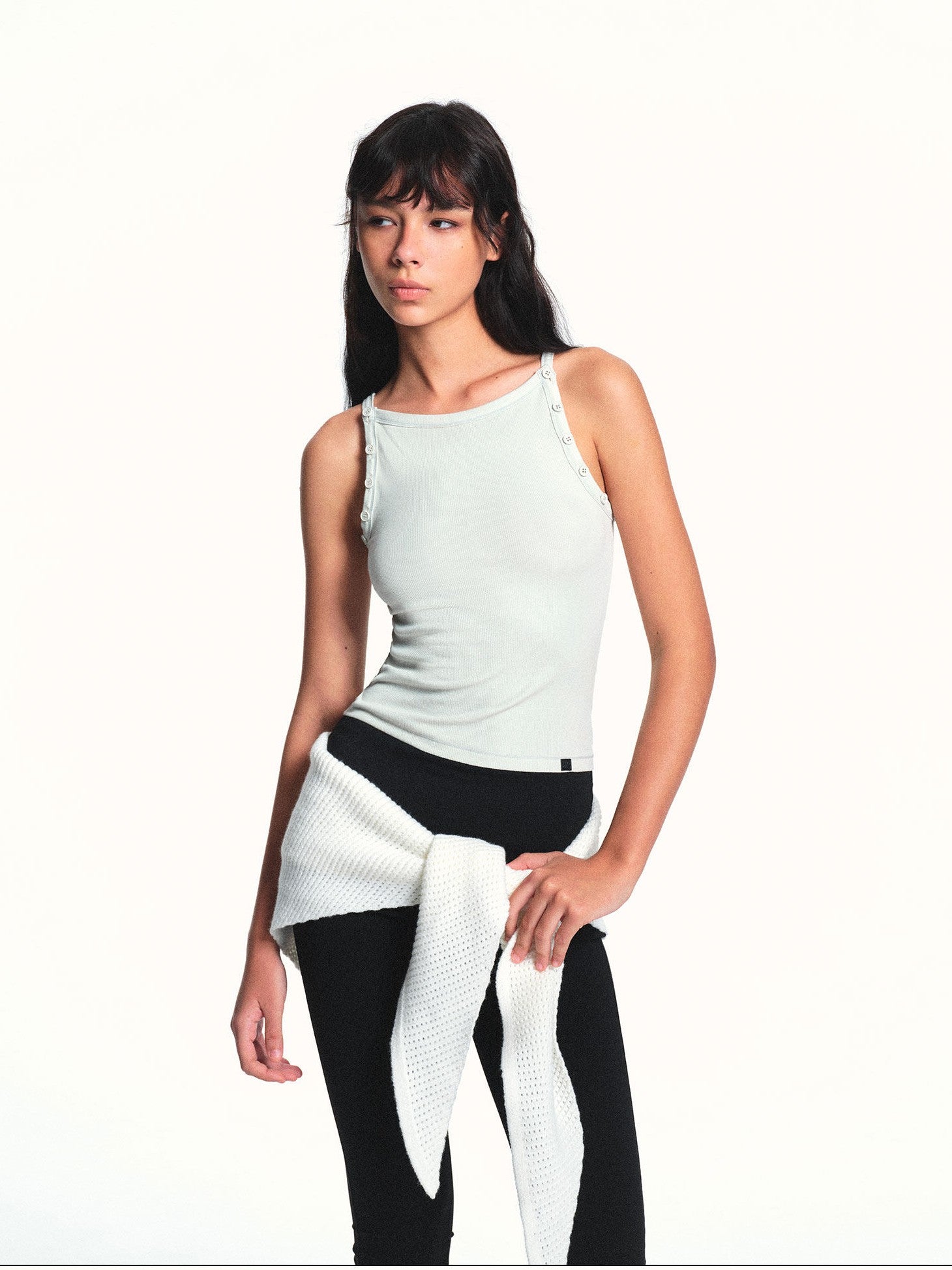 kvkv White Aqua Detachable Buttons Ribbed Convertible Women&