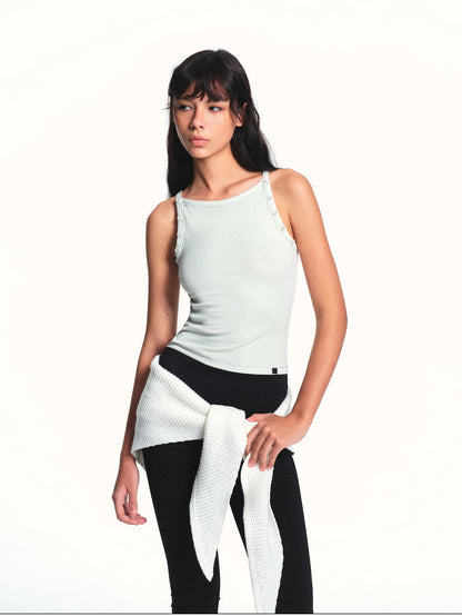kvkv White Aqua Detachable Buttons Ribbed Convertible Women&