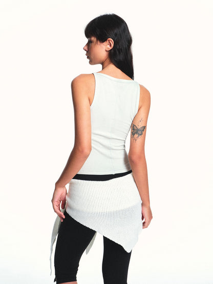 kvkv White Aqua Detachable Buttons Ribbed Convertible Women&