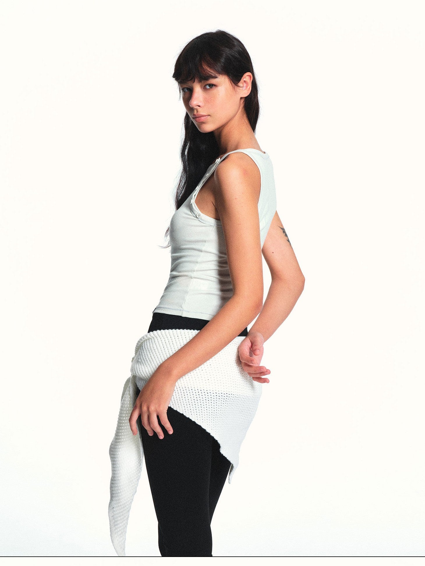 kvkv White Aqua Detachable Buttons Ribbed Convertible Women&