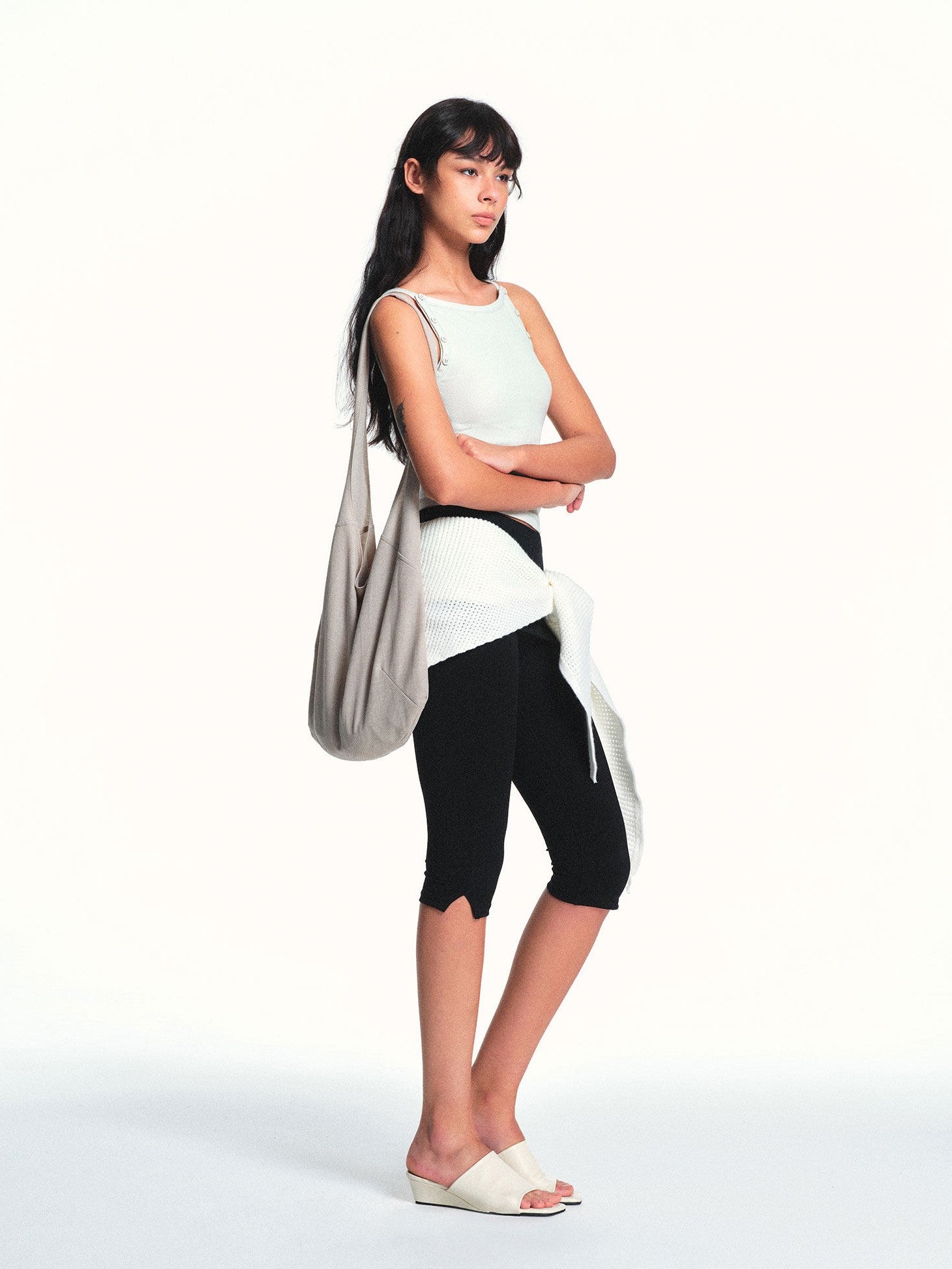 kvkv White Aqua Detachable Buttons Ribbed Convertible Women&