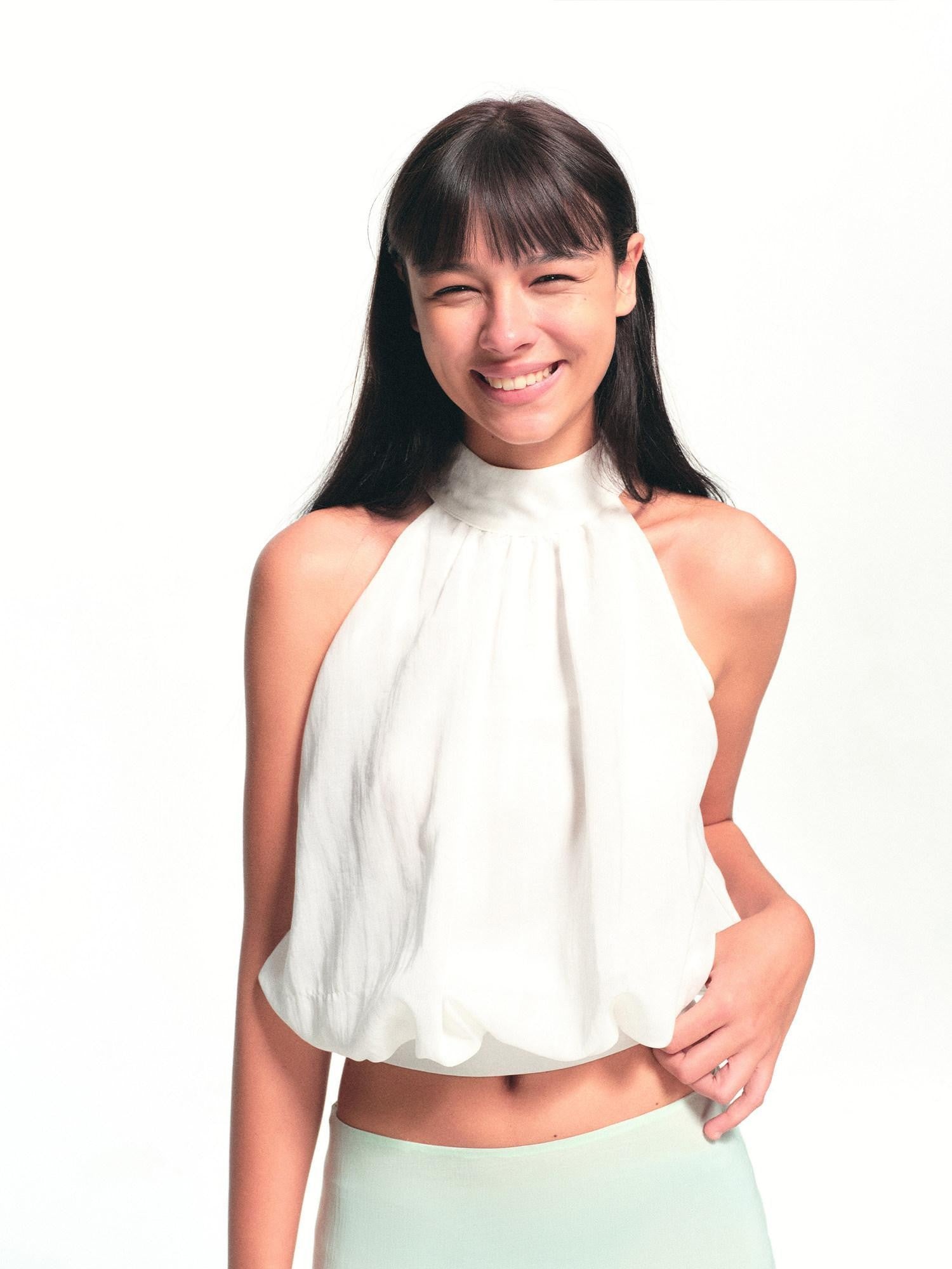 kvkv White Halter Neck Flower Bud Women&