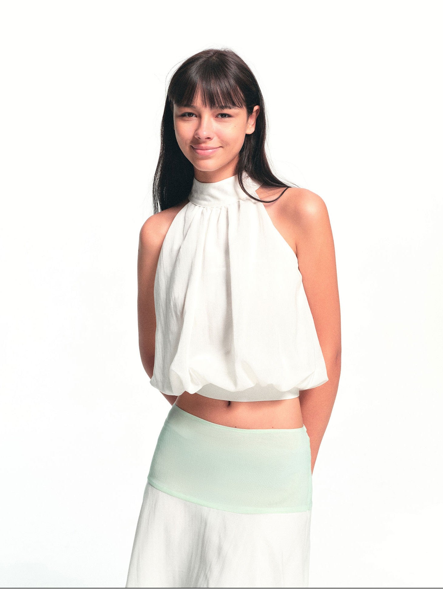 kvkv White Halter Neck Flower Bud Women&