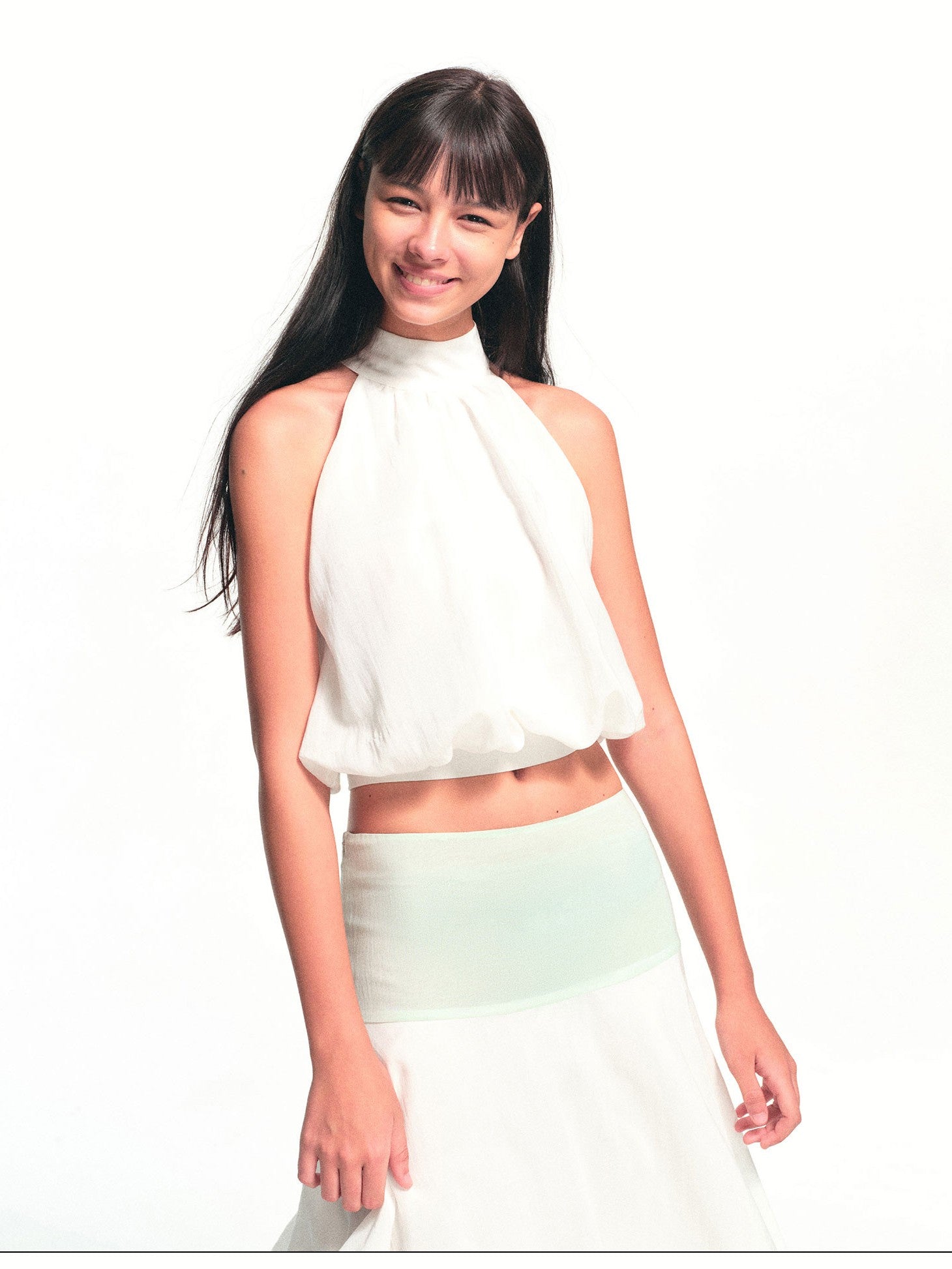 kvkv White Halter Neck Flower Bud Women&