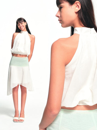 kvkv White Halter Neck Flower Bud Women&