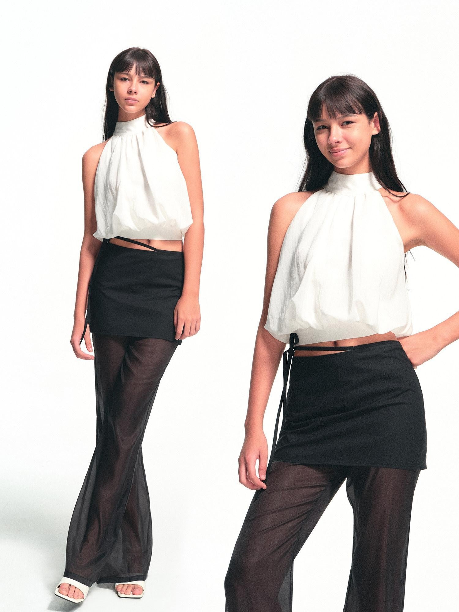 kvkv White Halter Neck Flower Bud Women&