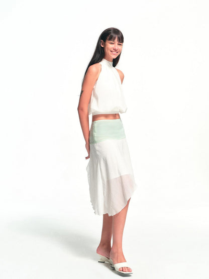 kvkv White Halter Neck Flower Bud Women&