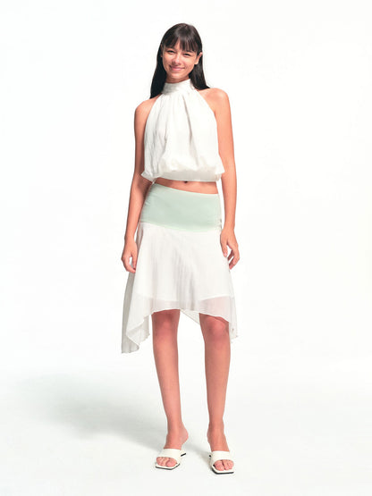 kvkv White Halter Neck Flower Bud Women&