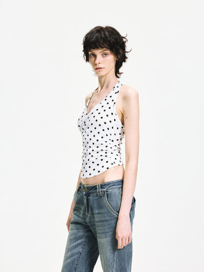 kvkv White Polka Dot Halter Tie Back Slim Women&