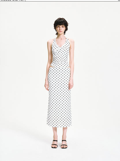 kvkv White Polka Dot Halter Tie Back Slim Women&