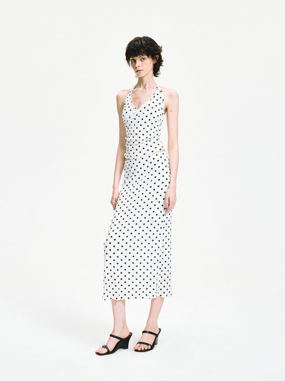 kvkv White Polka Dot Halter Tie Back Slim Women&