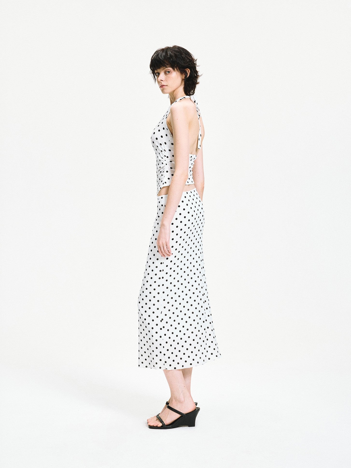 kvkv White Polka Dot Halter Tie Back Slim Women&