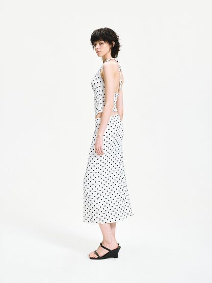 kvkv White Polka Dot Halter Tie Back Slim Women&