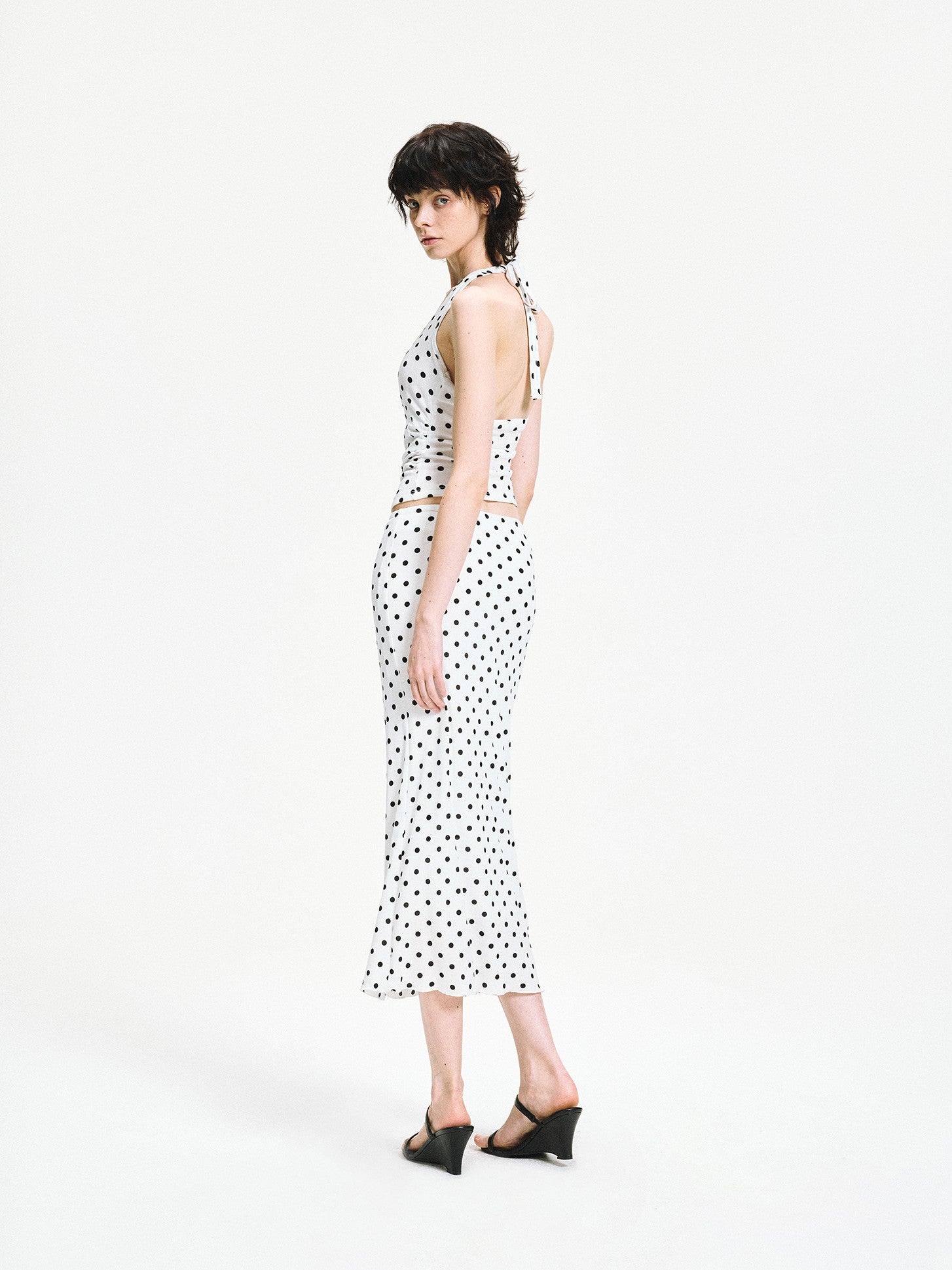 kvkv White Polka Dot Halter Tie Back Slim Women&