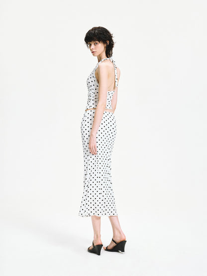 kvkv White Polka Dot Halter Tie Back Slim Women&