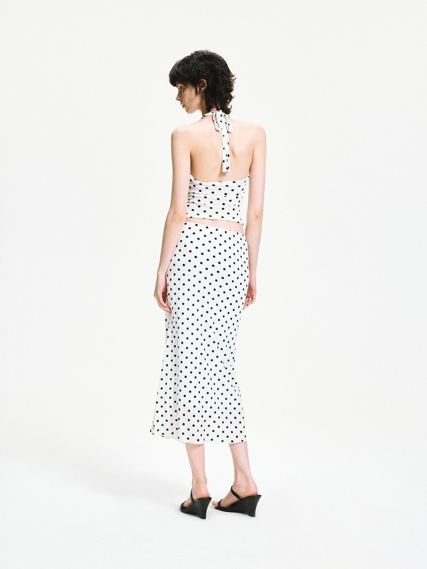 kvkv White Polka Dot Halter Tie Back Slim Women&