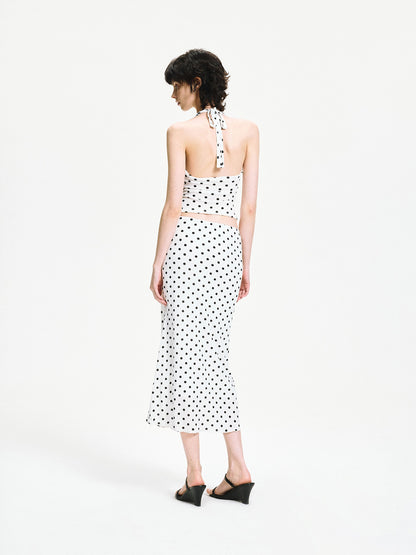 kvkv White Polka Dot Halter Tie Back Slim Women&