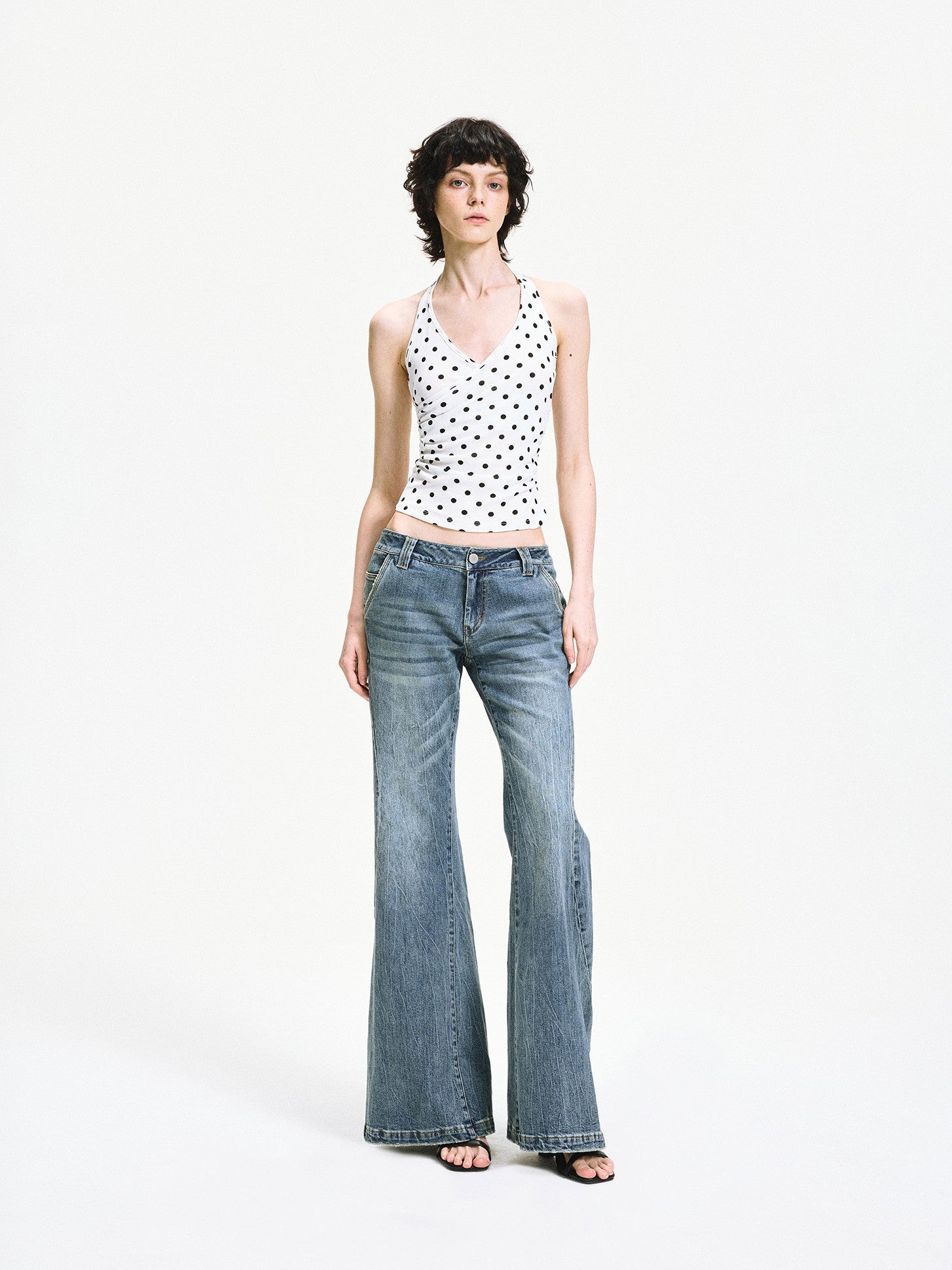 kvkv White Polka Dot Halter Tie Back Slim Women&