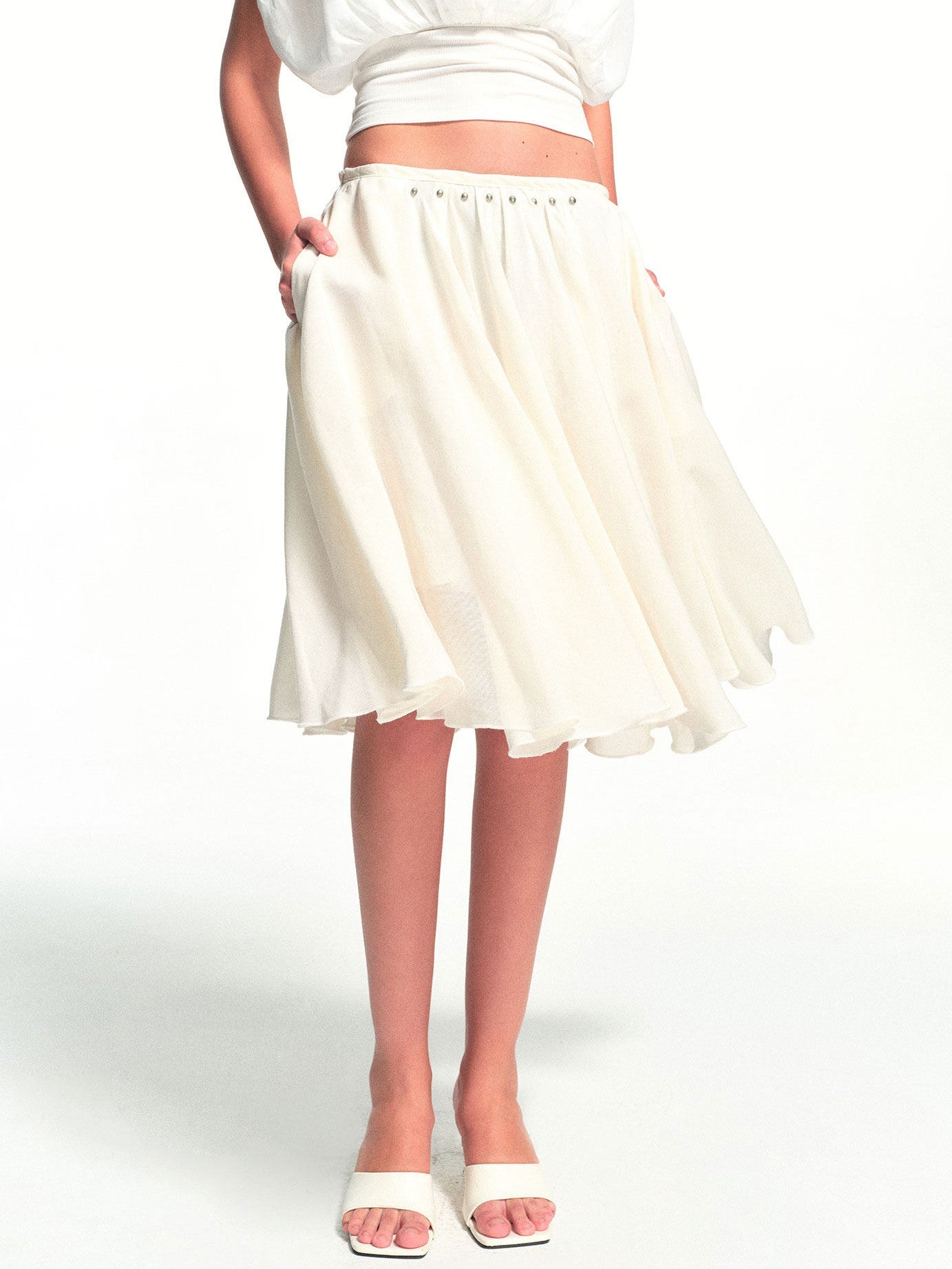 kvkv White Textured Pleated Layered Studded Women&