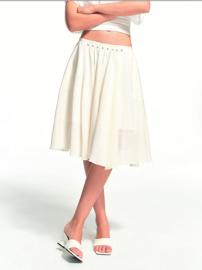 kvkv White Textured Pleated Layered Studded Women&