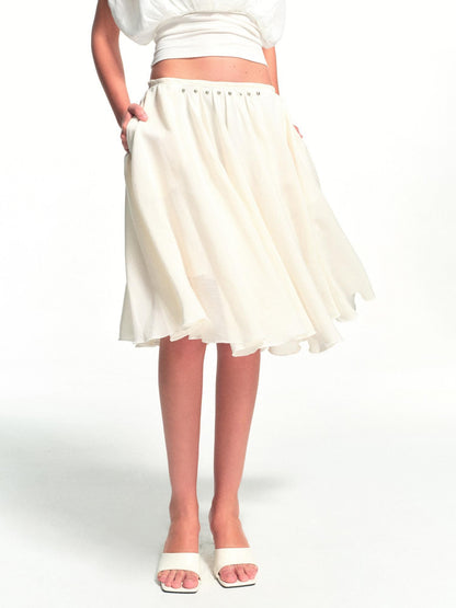 kvkv White Textured Pleated Layered Studded Women&