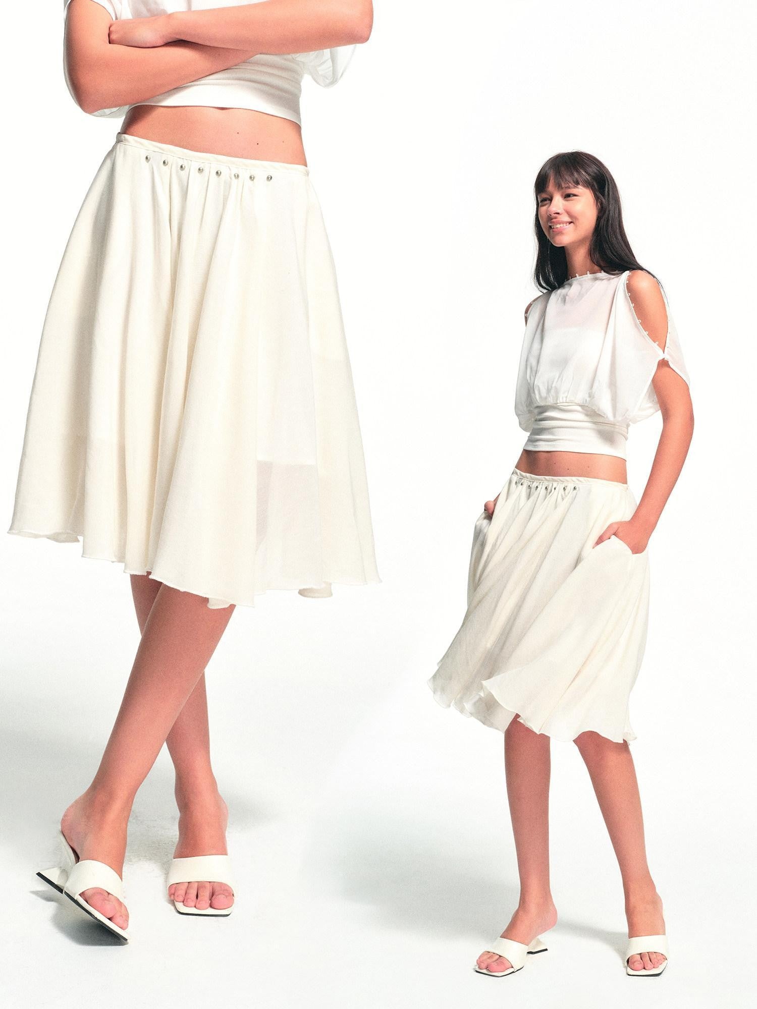 kvkv White Textured Pleated Layered Studded Women&