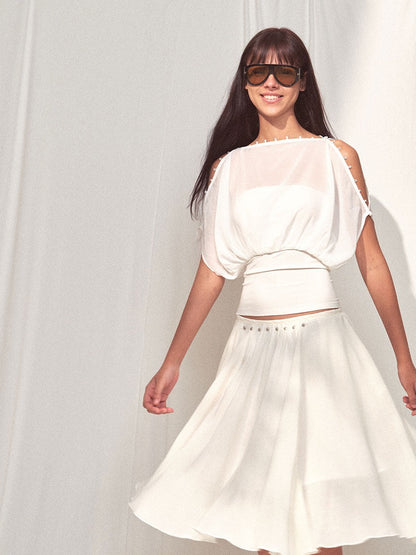 kvkv White Textured Pleated Layered Studded Women&