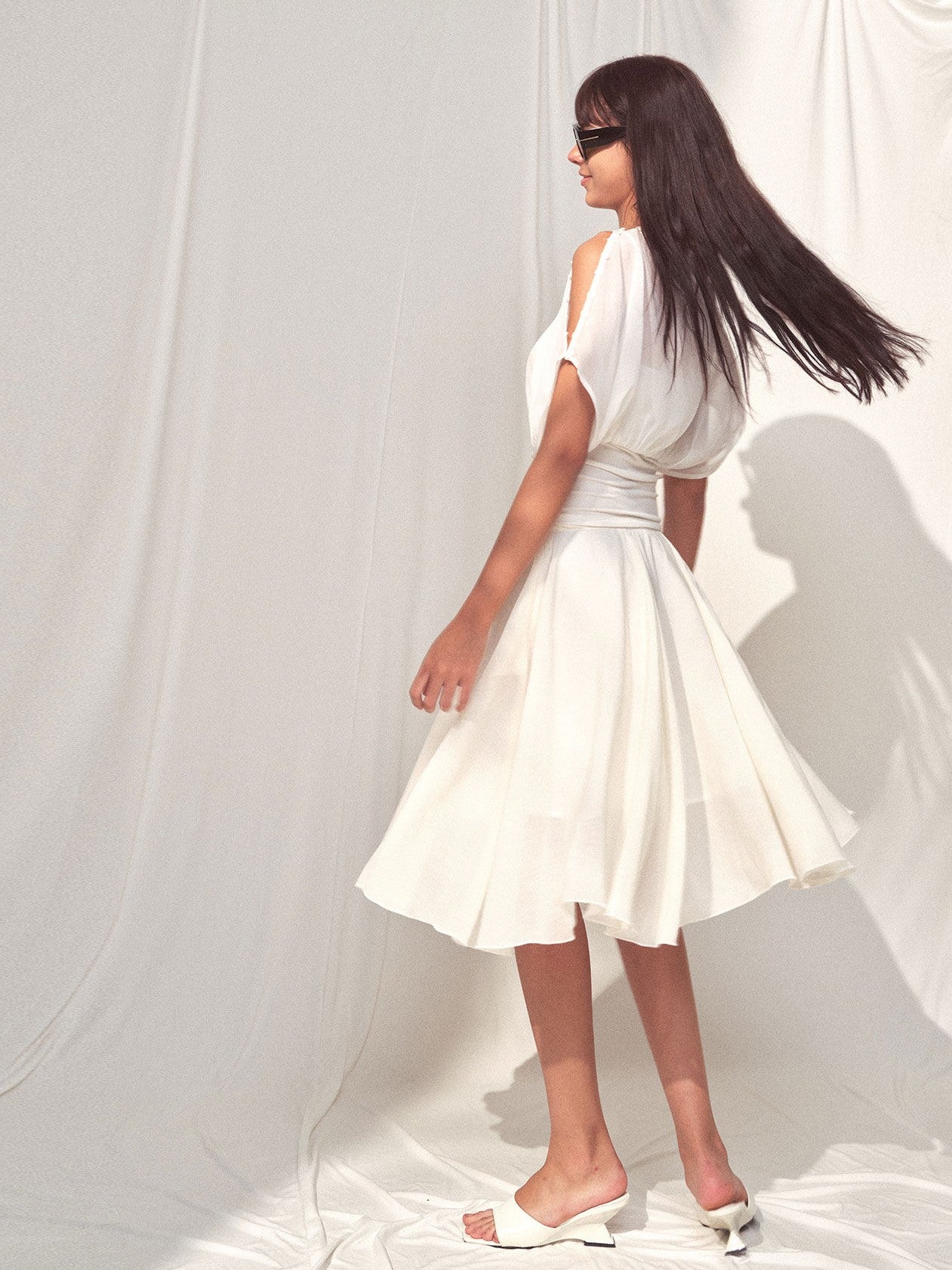 kvkv White Textured Pleated Layered Studded Women&
