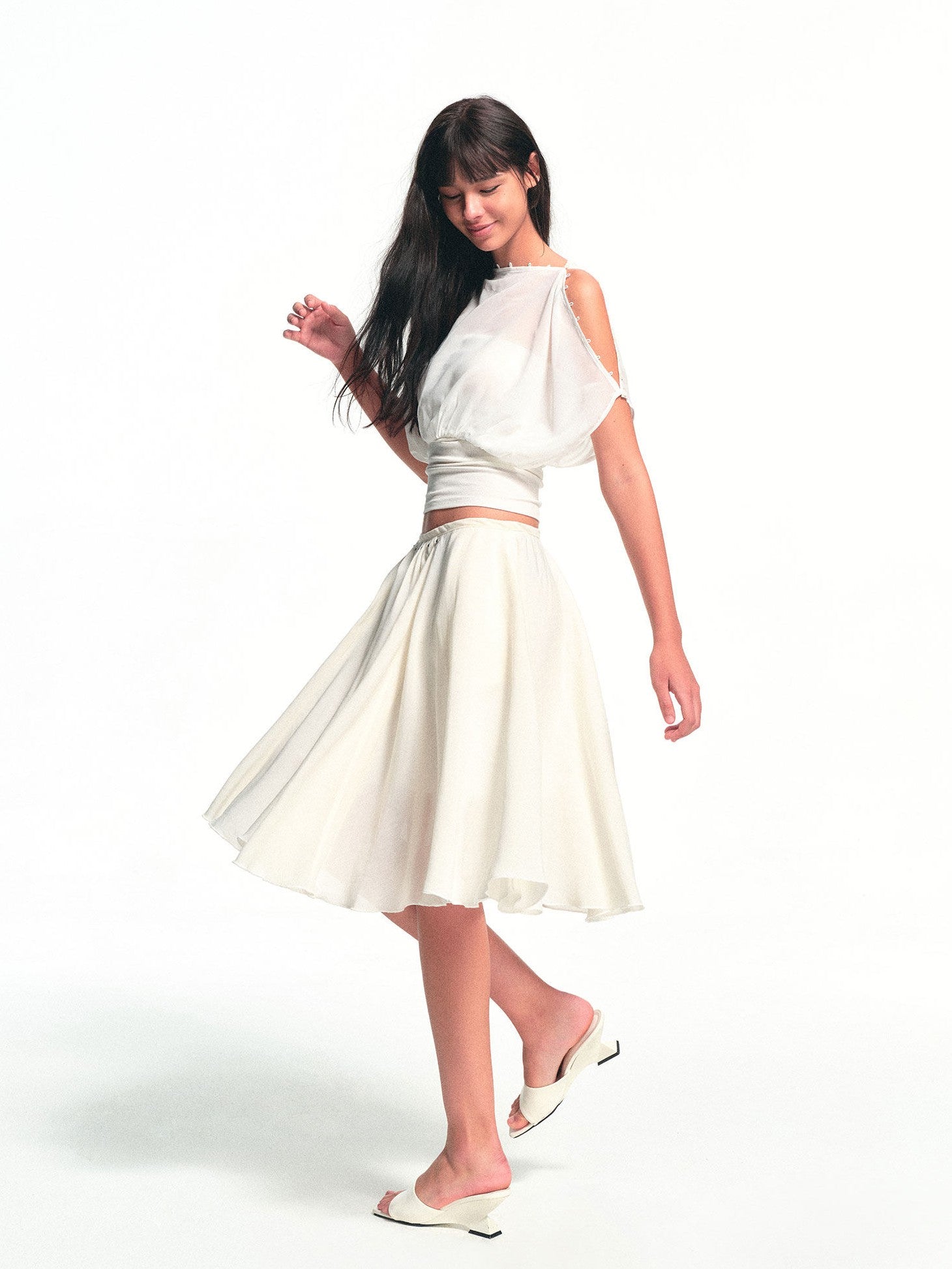 kvkv White Textured Pleated Layered Studded Women&